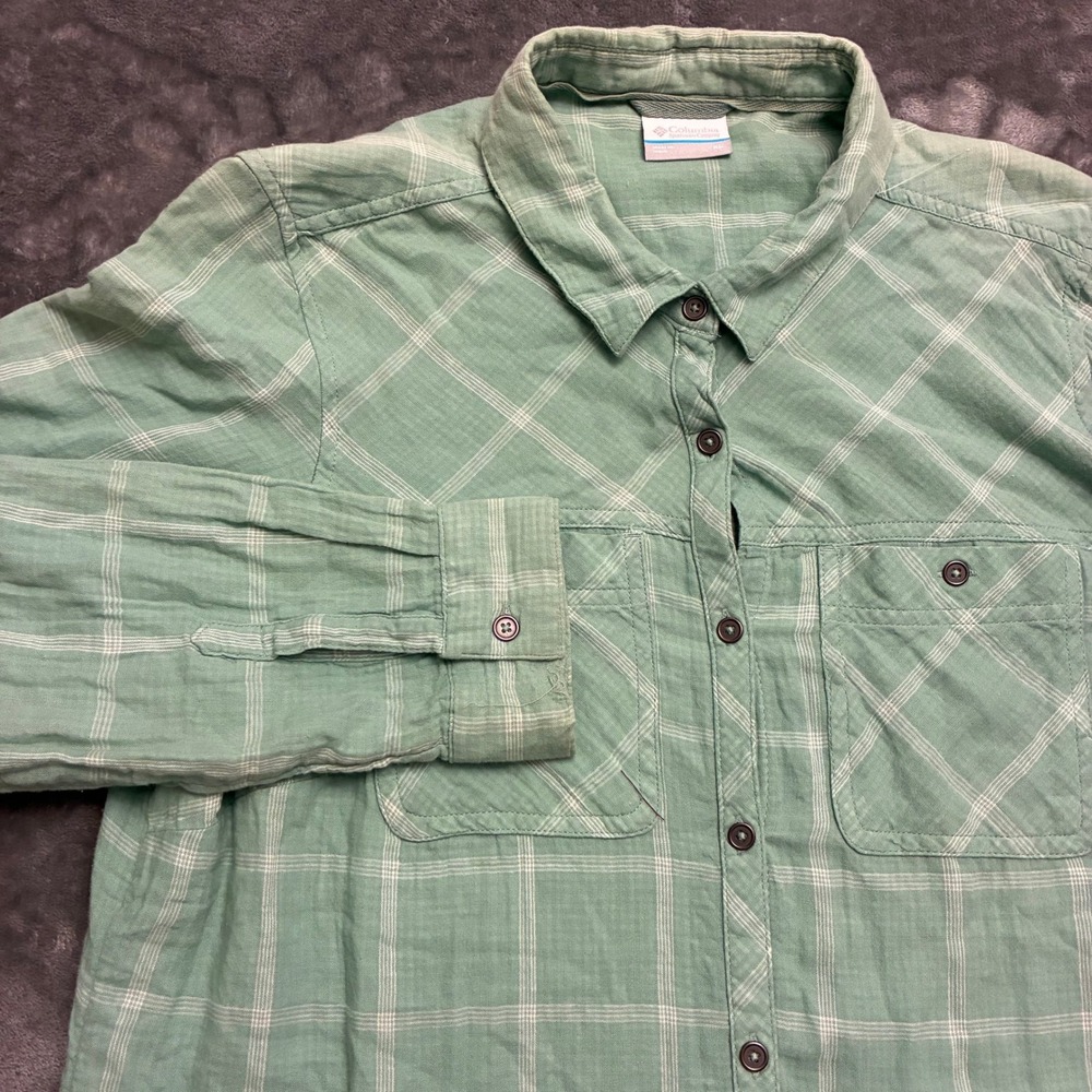 Columbia Green Plaid Long Sleeve Button Up Shirt Men's XL Casual Outdoor